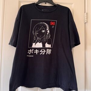 Black Graphic T-Shirt with Anime Design